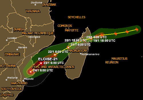 Overall Orange Tropical Cyclone Alert For Eloise 21 In Mozambique Zimbabwe Madagascar Miscellaneous French Indian Ocean Islands From 17 Jan 21 06 00 Utc To 19 Jan 21 06 00 Utc