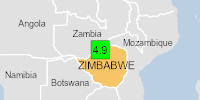 Green earthquake alert (Magnitude 4.9M, Depth:10km) in Zimbabwe 20/12/2024 07:11 UTC, 830 thousand in 100km.