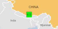 Green earthquake alert (Magnitude 4.9M, Depth:10km) in China 21/02/2025 10:11 UTC, 180 thousand in 100km.